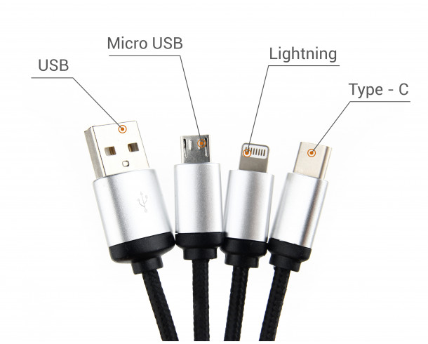 3в1 кабель с подсветкой логотипа Чёрный